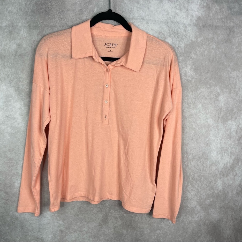 J.Crew Relaxed Long-Sleeve Stretch Linen-Blend Polo Shirt In Pink Size S